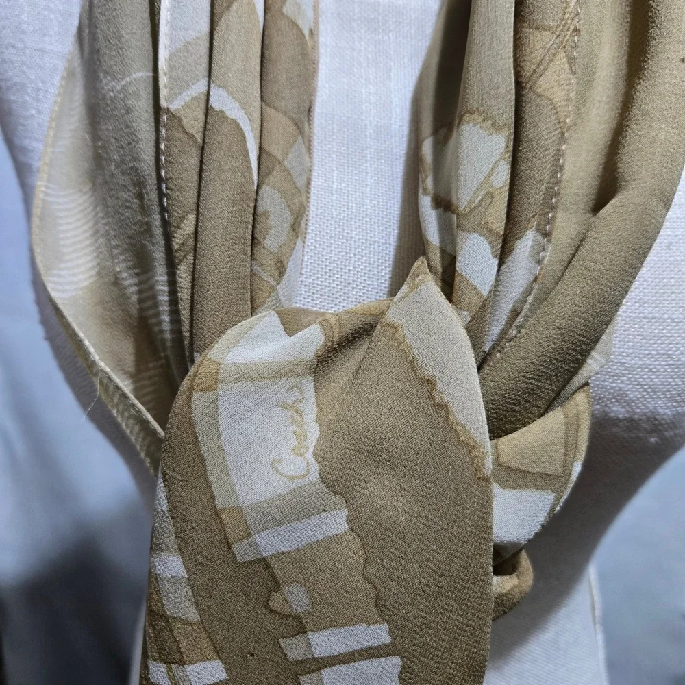 Vintage Coach Scarf Silk Blend Tan Beige Signature C Monogram 64 inches  #1049
